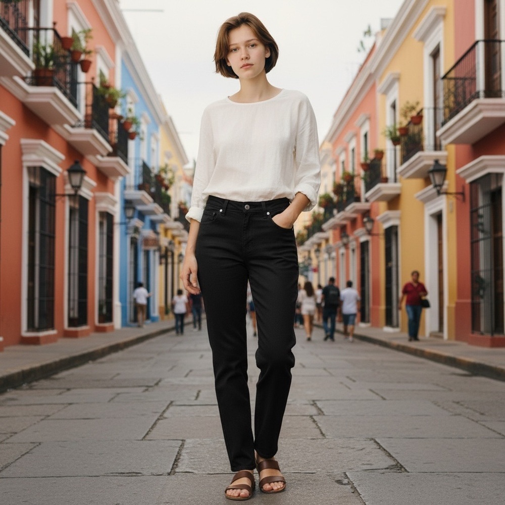 PAIGE Black Straight-Leg High-Rise Jeans